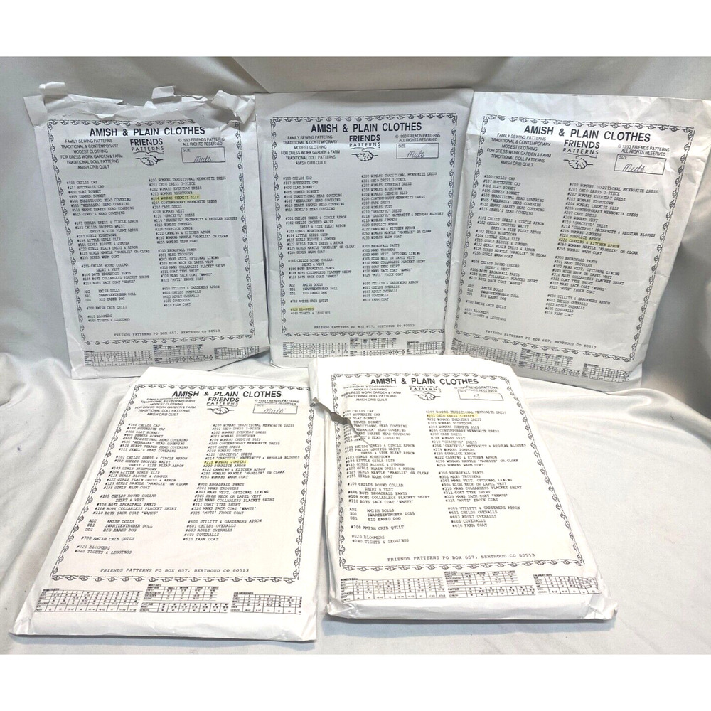 5 Uncut Amish & Plain clothes Friends pattern LOT #020 #222 #201 #215 #204